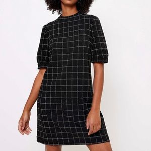 LOFT Windowpane Puff Sleeve Shift Dress TALL